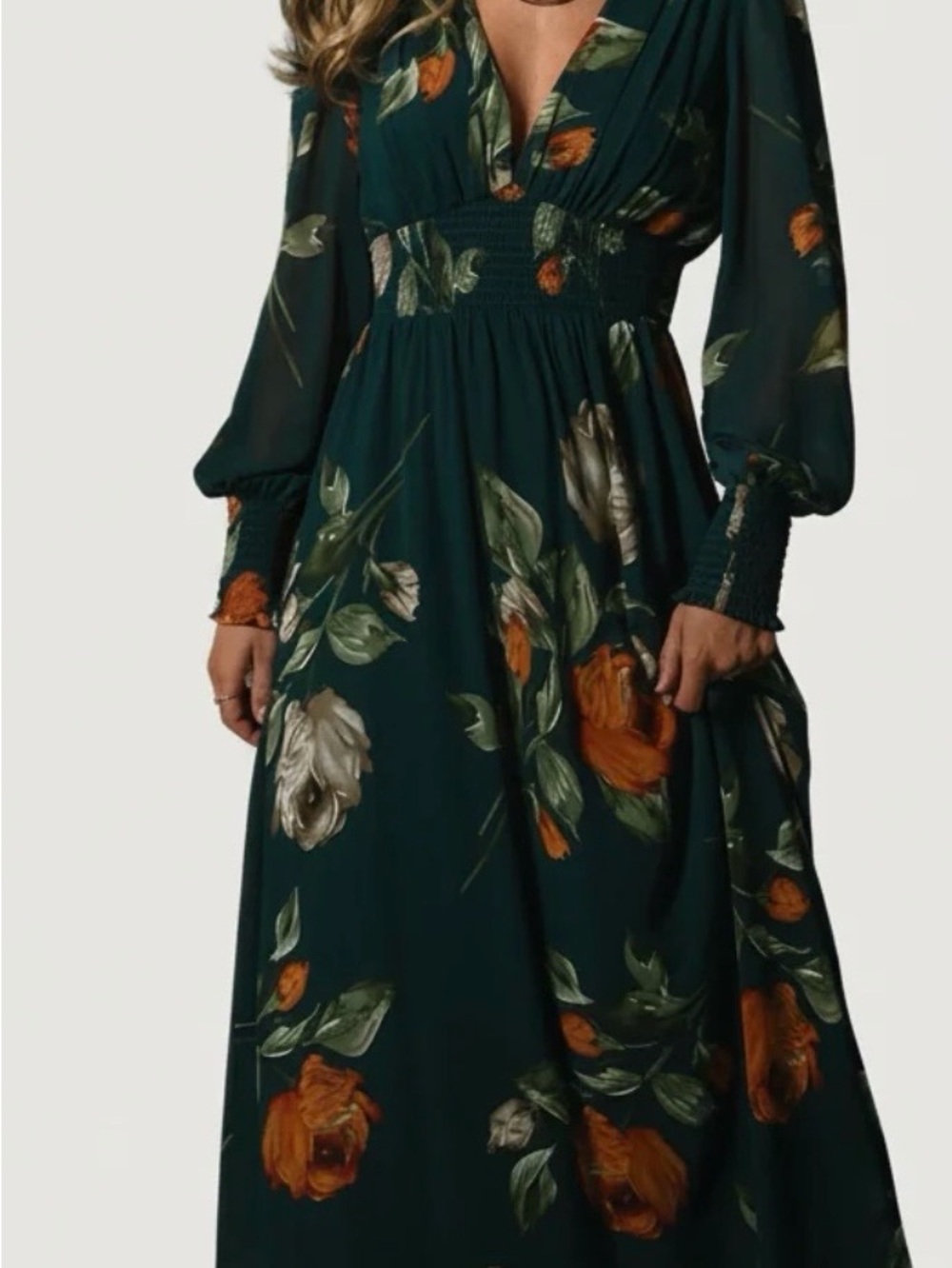 Baltic Born Teal Floral Wrap Maxi Dress with Orange and Cream Blooms